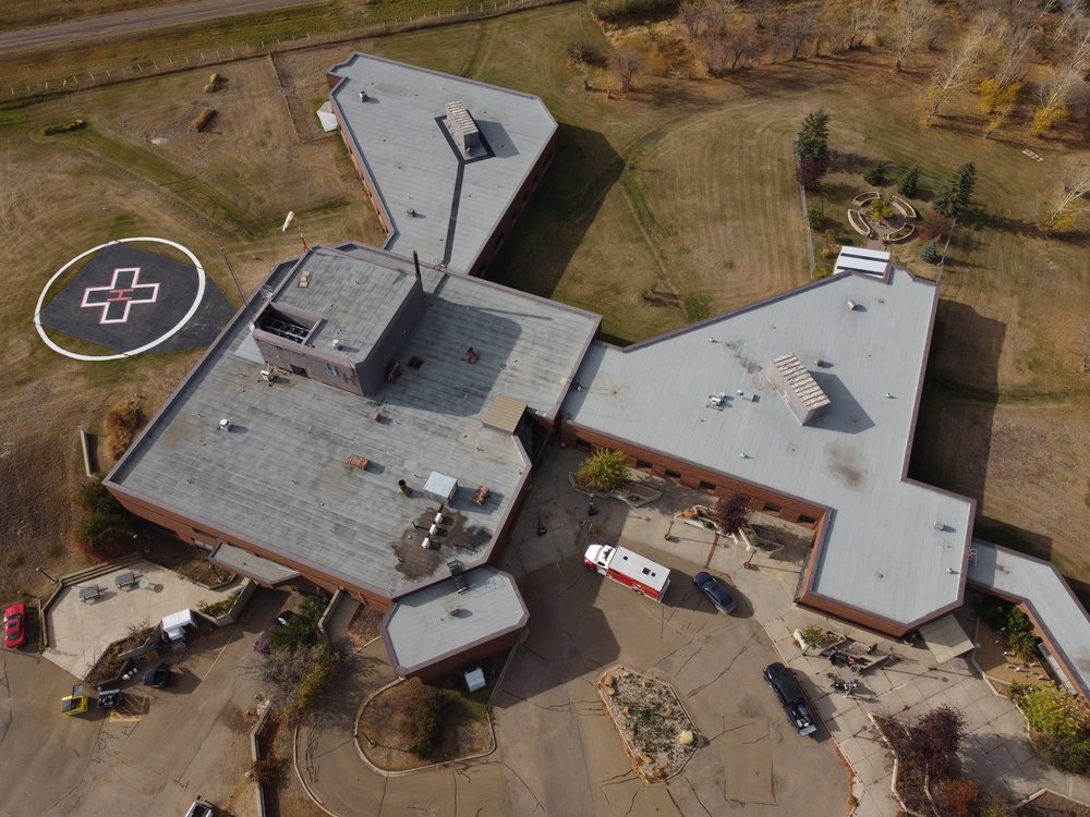 Ariel drone picture of a hospital in Coronation Alberta.