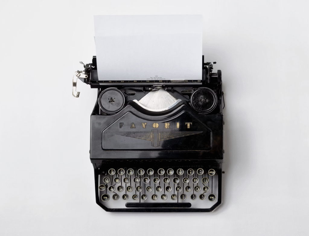 Overhead picture of a typewriter.